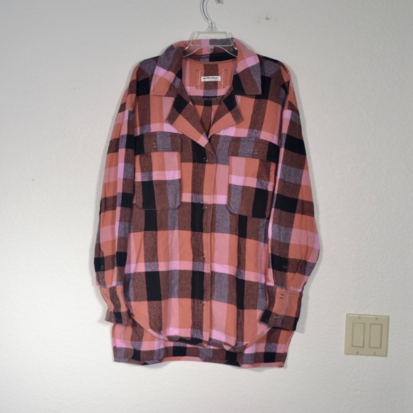 NEW FREE PEOPLE IZZY PLAID FLANNEL SHIRT, LARGE - Picture 3 of 11
